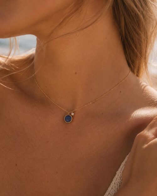 collier emllo pendentif lapis lazuli et acier inoxydable
