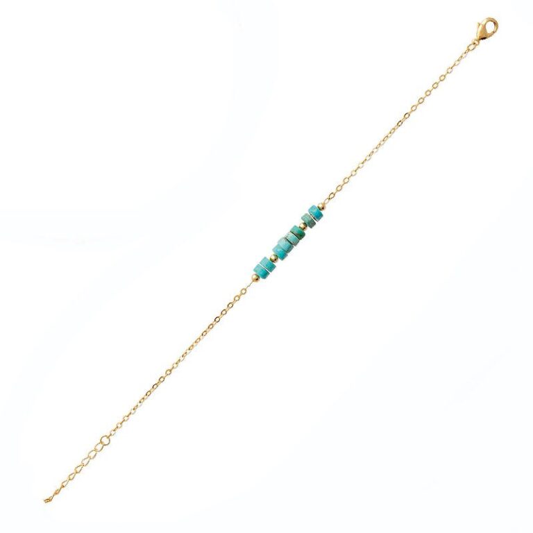 bracelet chaine plaqué or et pierre naturelle jaspe bleu bijou chic pour femme