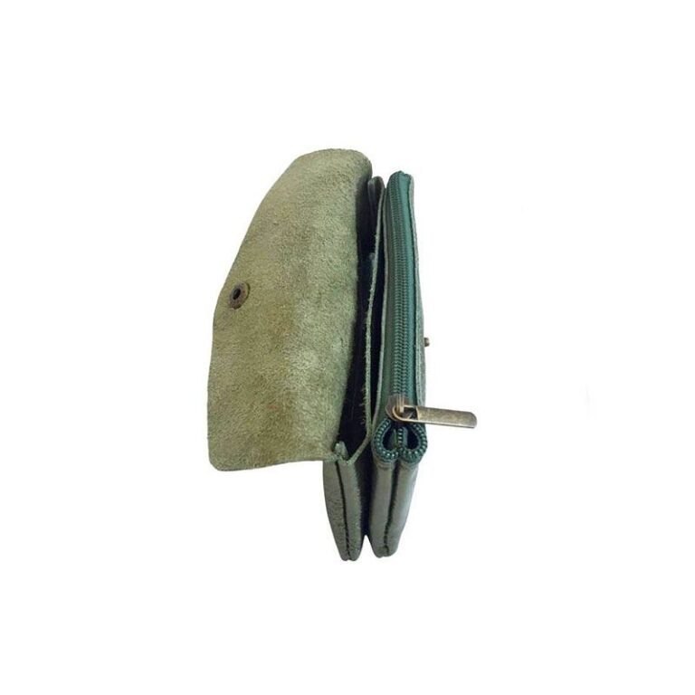 Porte monnaie cuir métallisé Kaki