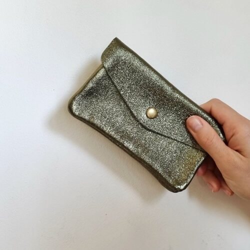 porte monnaie cuir métallisé kaki