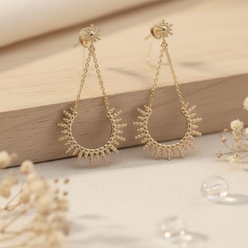 boucles d'oreilles en plaqué or 18 carats chaine et soleil bijou intemporel boucles d'oreilles en plaqué or 18 carats chaine et soleil bijou intemporel