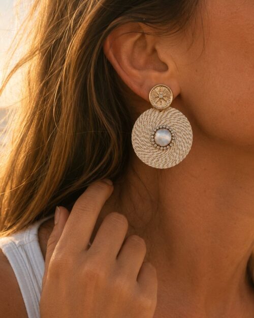 boucles d'oreilles fil blanc doré boucles d'oreilles fil blanc doré
