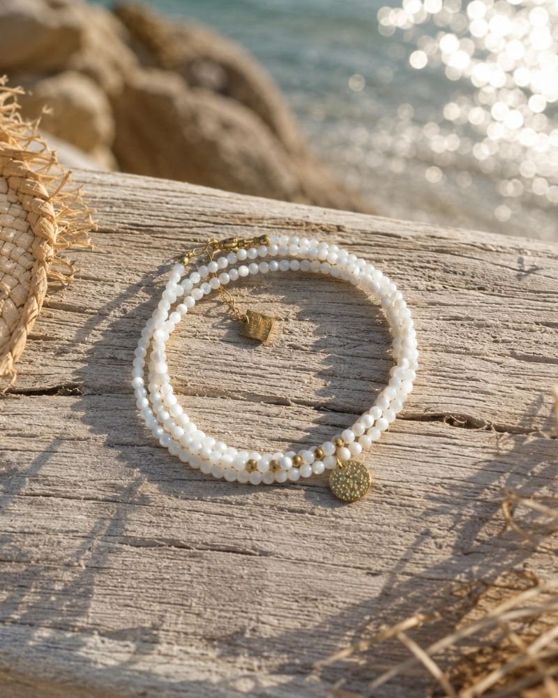 bracelet multirang nacre et pampille