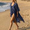 kimono ou caftan de plage bleu marine et liseret lurex argenté