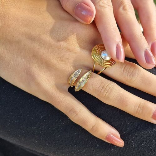 bague feuille zirconium