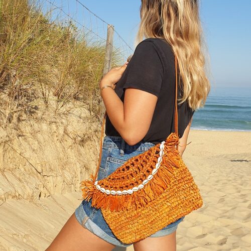 Pochette raphia ocre