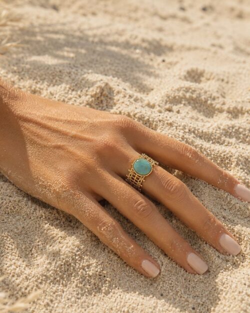 bague taya pierre amazonite et acier inoxydable bijou bohm paris
