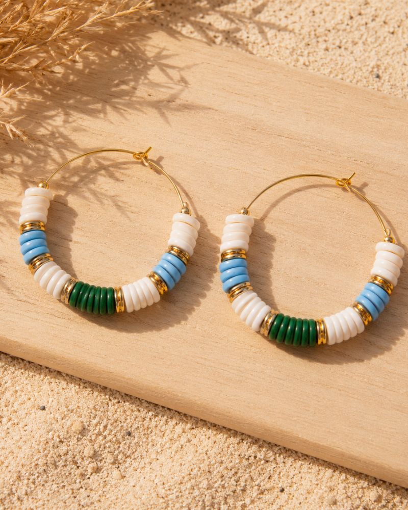 créoles shera perles heishi bleu/vert
