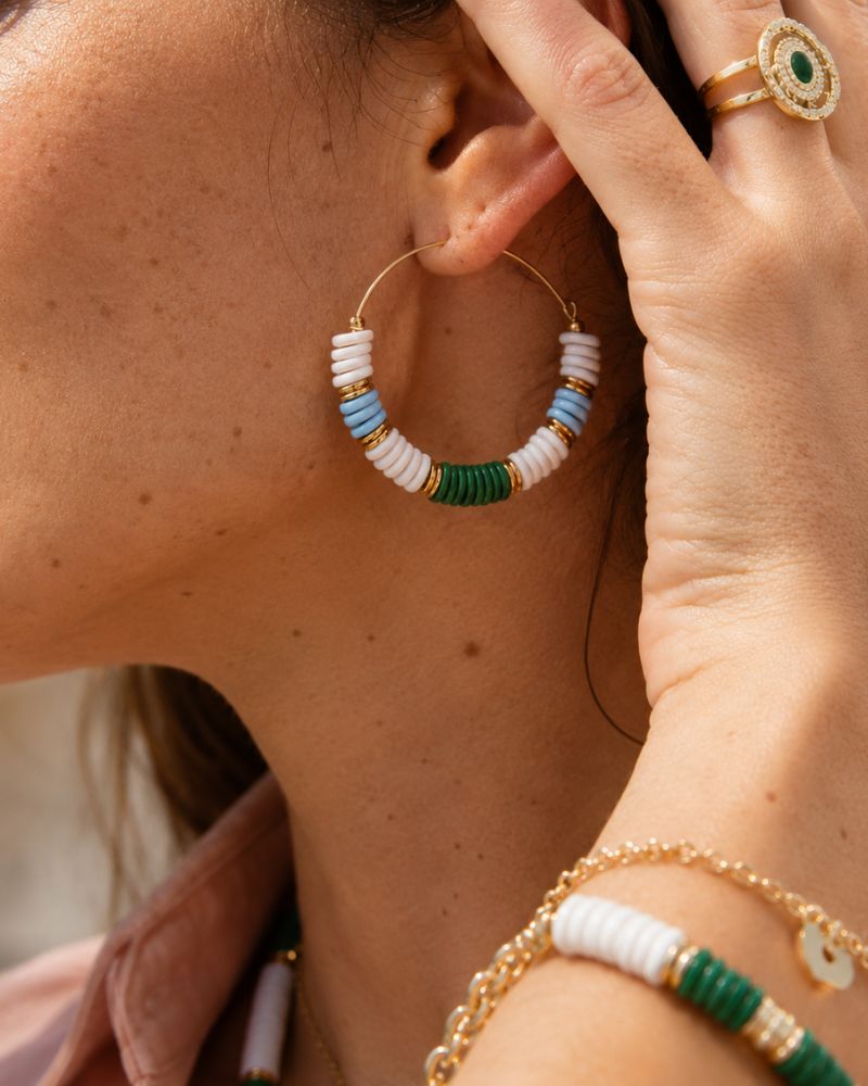 créoles shera perles heishi bleu/vert