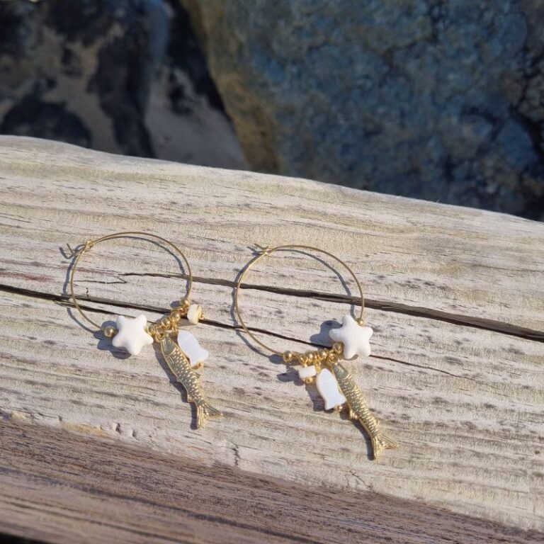 boucles d'oreilles créoles mer et coquillages mile mila