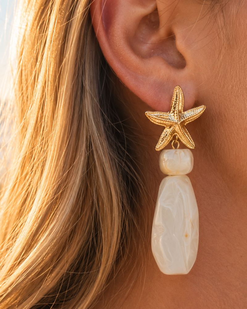 boucles d'oreilles étoile de mer & goutte bijou été mile mila