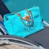 Sac cabas de plage XL bleu caraïbes