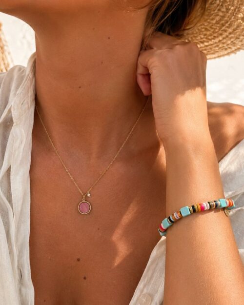 collier emllo rhodonite collier fin pendentif rhodonite et petite perle d'eau bijou bohm paris