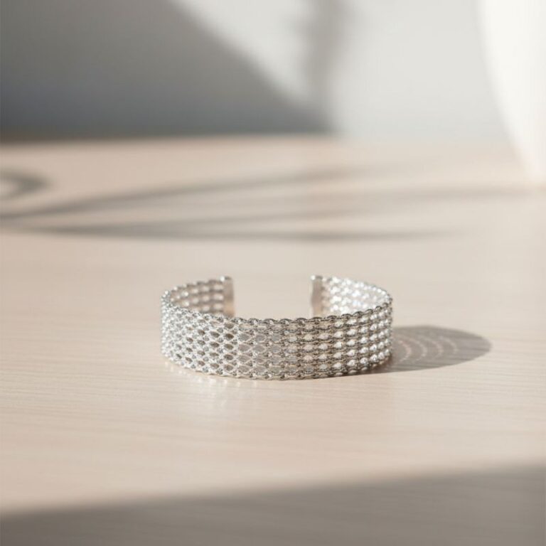 bracelet argent 925 rhodié forme manchette maille chaines pour femme