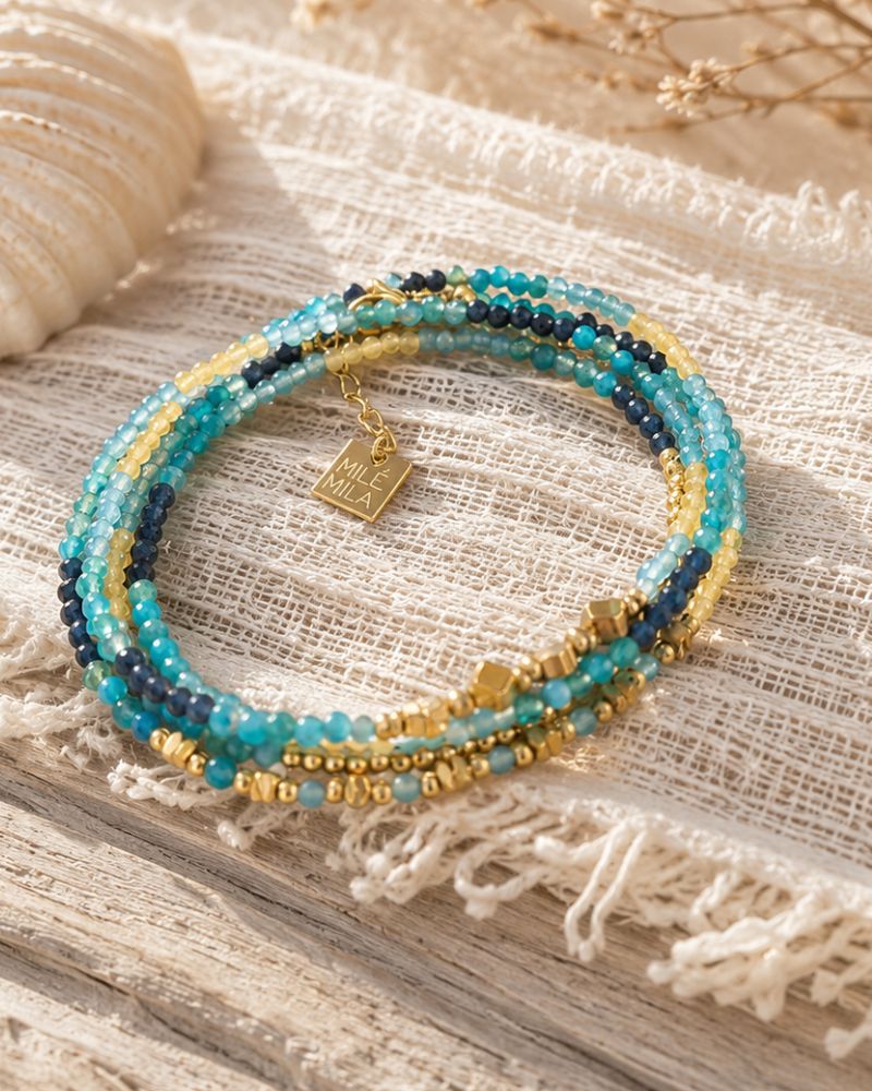 bracelet multitours tie & dye bleu/orange
