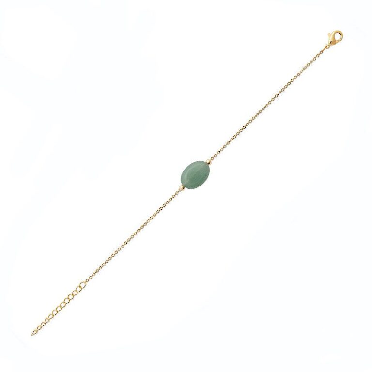 bracelet plaqué or pour femme orné d'une pierre ovale en aventurine