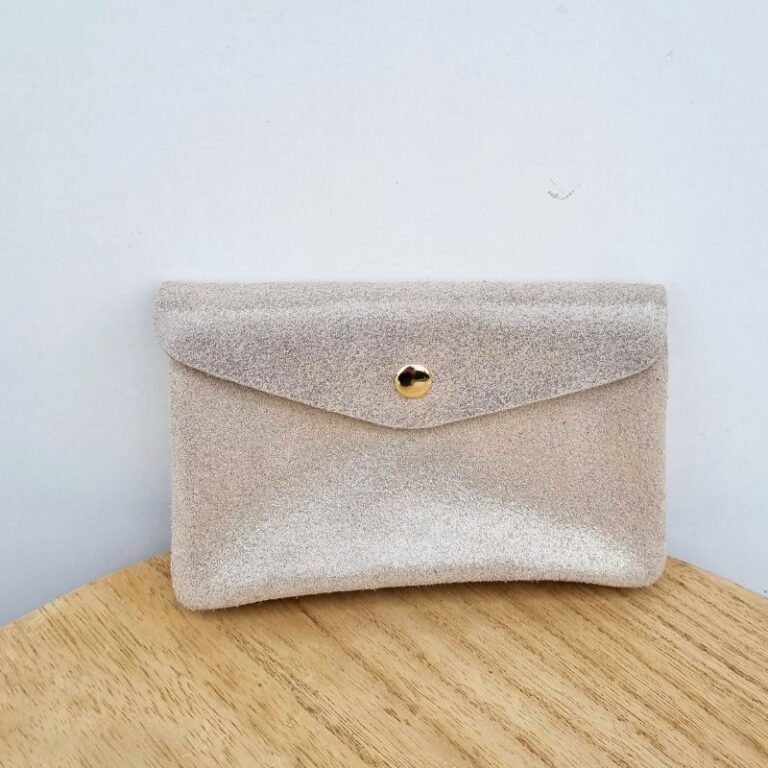 Porte monnaie daim pailleté beige
