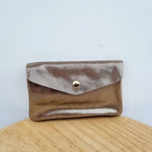 porte monnaie daim pailleté taupe