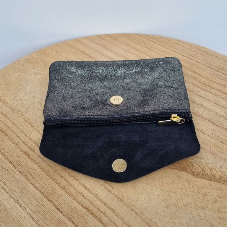 Porte monnaie daim pailleté anthracite