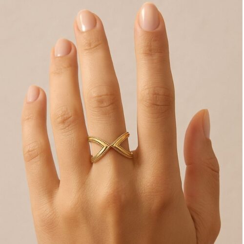 bague pour femme plaqué or 18 carats forme croisillon
