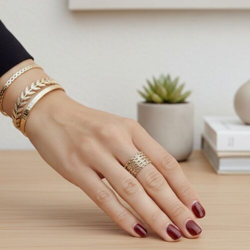 bague anneau pour femme en plaqué or 18 carats motif 5 rangs maillage chaine bague anneau pour femme en plaqué or 18 carats motif 5 rangs maillage chaine