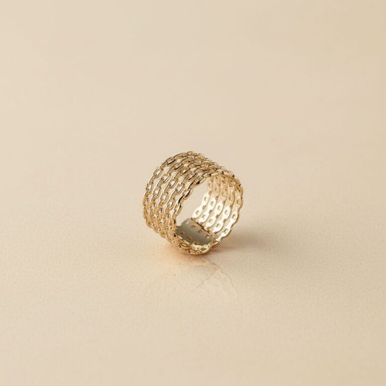 bague anneau pour femme en plaqué or 18 carats motif 5 rangs maillage chaine bague anneau pour femme en plaqué or 18 carats motif 5 rangs maillage chaine