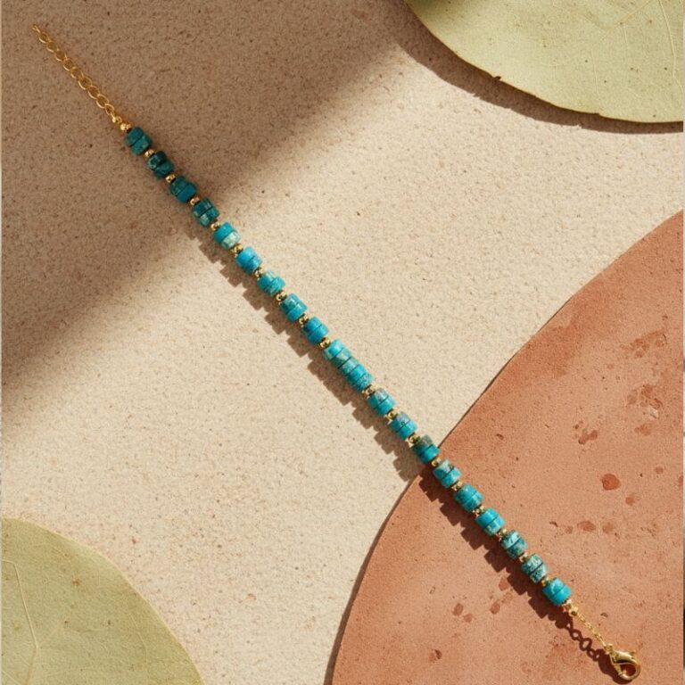 bracelet pour femme en plaqué or 18 carats avec pierre jaspe bleu