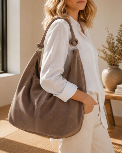 sac en daim forme hobo sorina couleur taupe