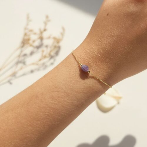 bracelet pour femme plaqué or 18 carats avec pierre améthyste ovale