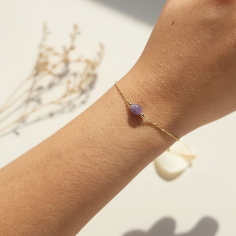 bracelet pour femme plaqué or 18 carats avec pierre améthyste ovale