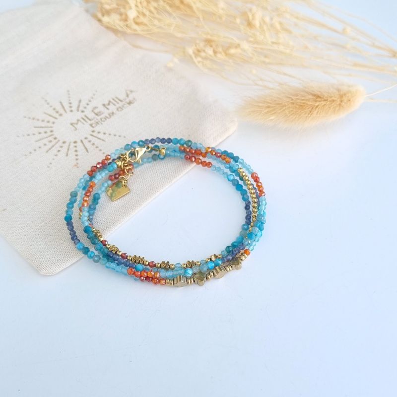 Bracelet multitours Tie & Dye bleu/orange