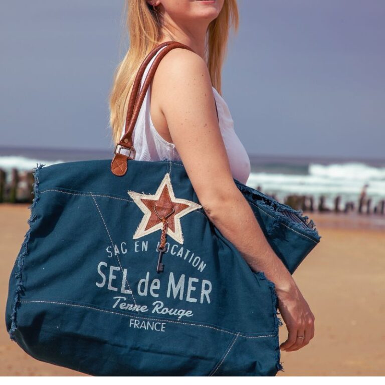 sac cabas de plage xl sel de mer bleu petrole