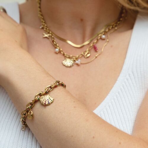 bracelet breloques coquillages acier et cordon multicolore tressé bohm paris