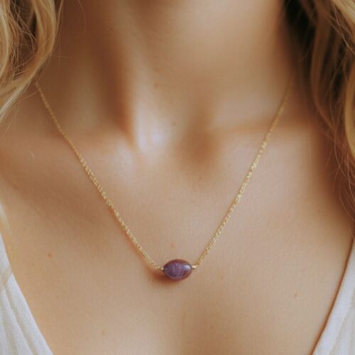 collier ras de cou chaine plaqué or 18 carats avec pierre naturelle améthyste ovale collier ras de cou chaine plaqué or 18 carats avec pierre naturelle améthyste ovale