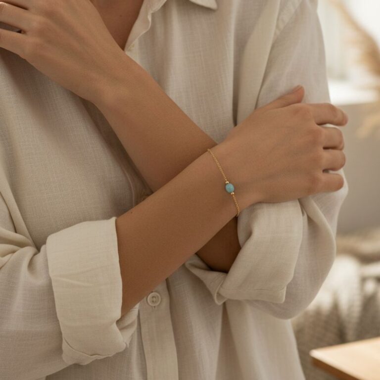 bracelet en plaqué or 18 carats pour femme avec pierre ovale en amazonite