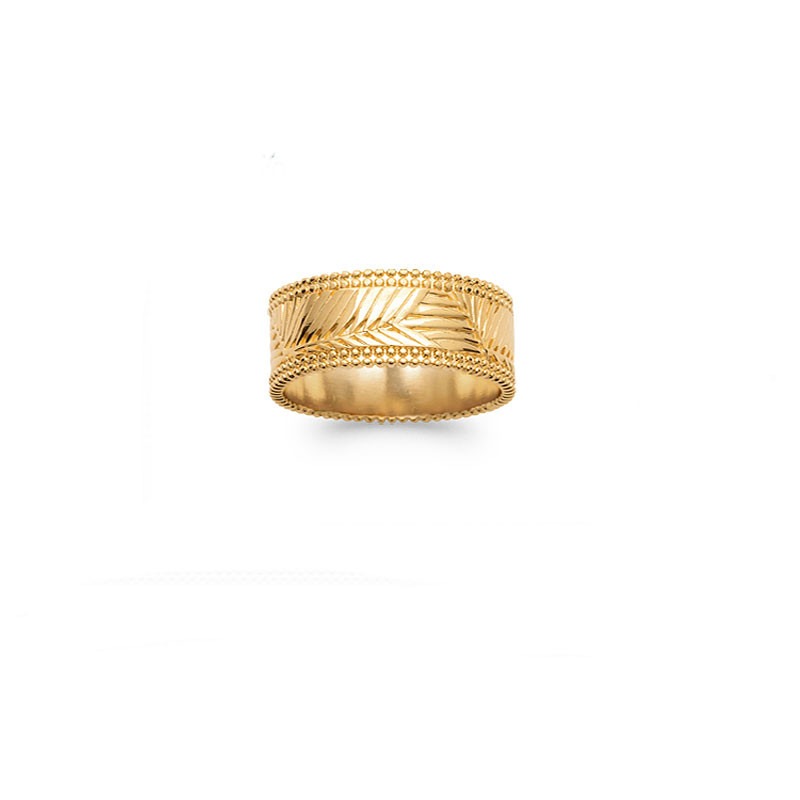 bague pour femme plaqué or 18 carats anneau large contour ciselé motif végétal