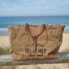 Grand sac de plage Sel de Mer en toile recyclée marron tabac