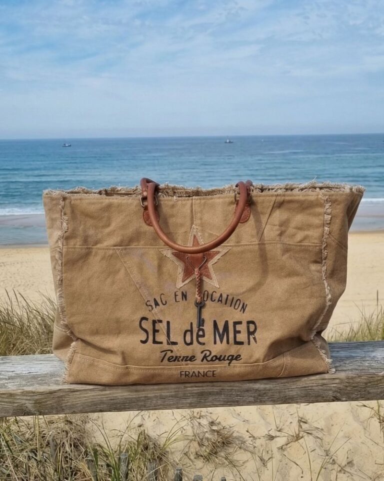 Grand sac de plage Sel de Mer en toile recyclée marron tabac