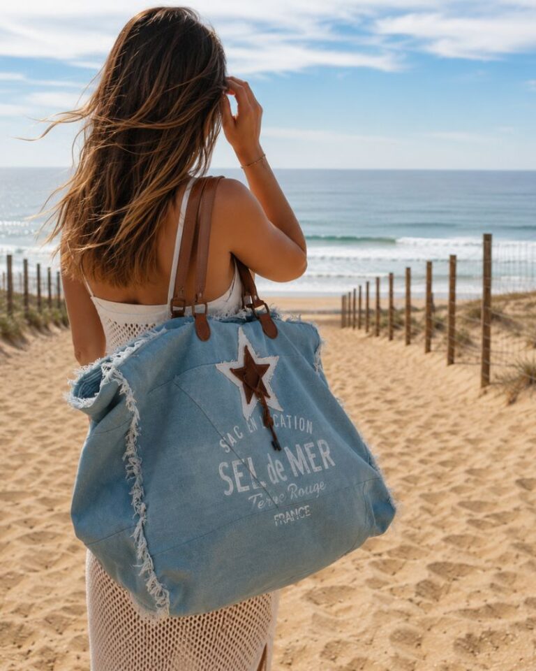 sac de plage toile denim xl