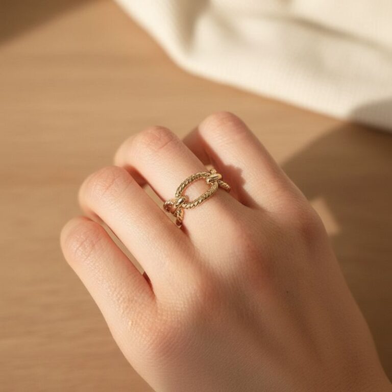 bague maille large tressée plaqué or 18 carats