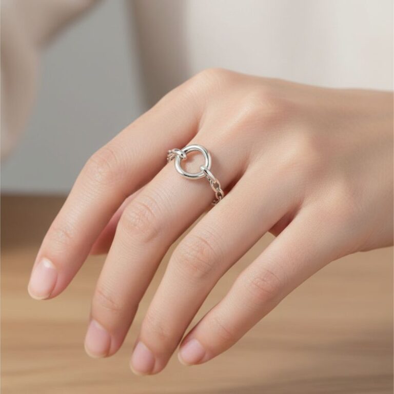 bague pour femme maille et cercle argent 925 rhodié