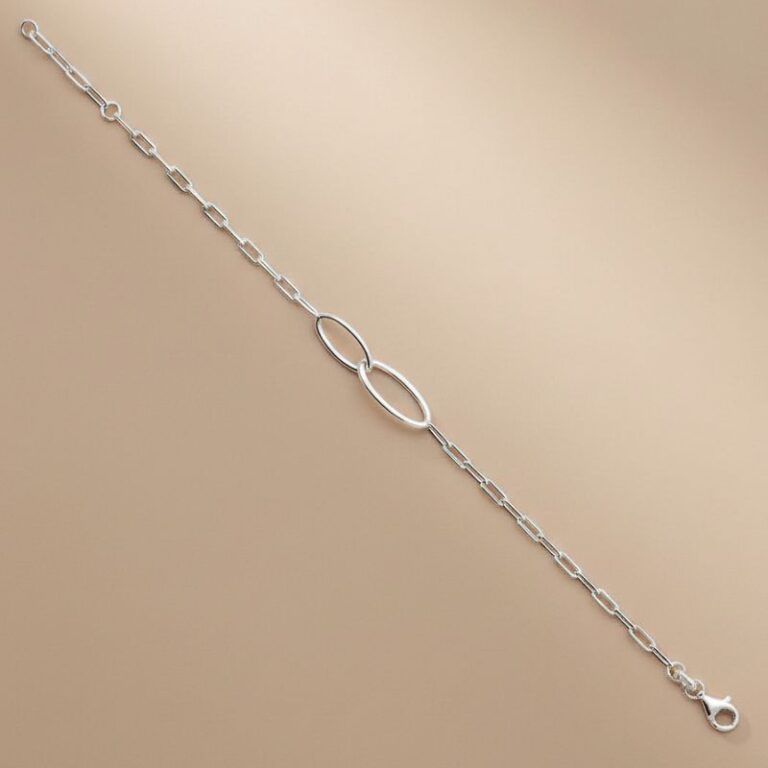 bracelet pour femme en argent 925 rhodié composé d'une maille large et 2 ellipses