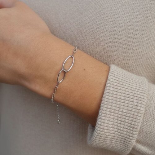 bracelet pour femme en argent 925 rhodié composé d'une maille large et 2 ellipses bracelet pour femme en argent 925 rhodié composé d'une maille large et 2 ellipses