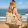 Cabas Plage Toile et Cuir Beige