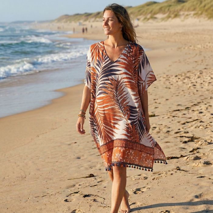 caftan de plage imprimé palmier