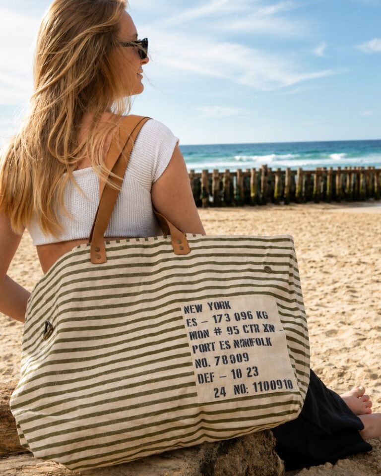 sac de plage oversize cargo en toile recyclé sac vintage chic pour femme