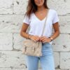 Sac besace bandoulière en daim, double boucle Beige
