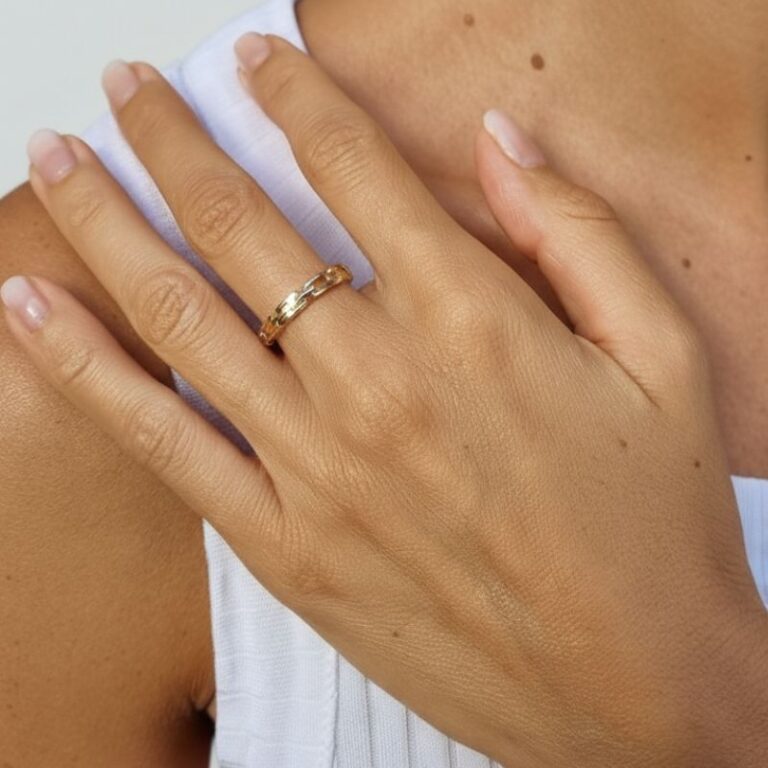 bague fine pour femme en plaqué or motif maille de chaine élégant