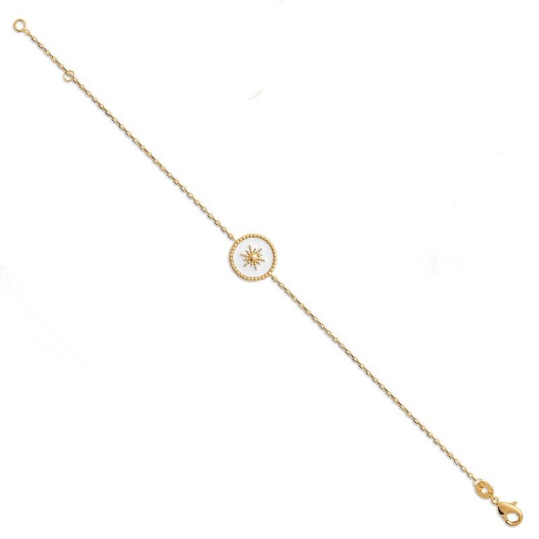 Bracelet plaqué or médaille émail blanc