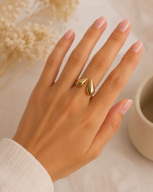 bague acier doré forme 2 gouttes mile mila